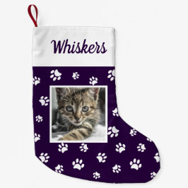 かわいい オーダーメイド 猫 写真 名前 紫 白い 肉球 スモールクリスマスストッキング