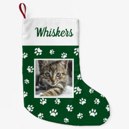 かわいい オーダーメイド 猫 写真 名前 緑 白い 肉球 スモールクリスマスストッキング