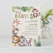 かわいい オー ベイビー ジャングル サファリ アニマルズ ベイビー シャワー 招待状 (スタンド正面)