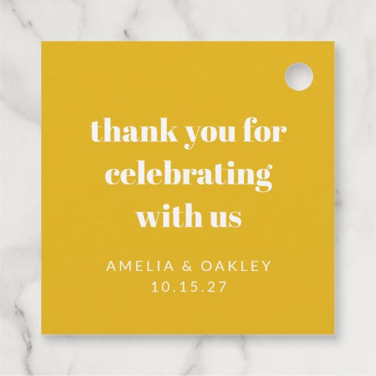 かわいい カスタム イエロー カップル シャワー お礼 フェイバータグ (裏面)