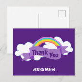 かわいい カスタム パープル レインボー ありがとう ポストカード (正面/裏面)
