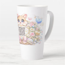 かわいい+カスタムQRコード+猫+パステルピンクの花