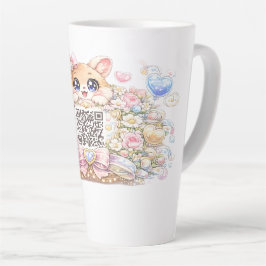 かわいい+カスタムQRコード+猫+パステルピンクの花 カフェラテマグ