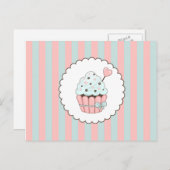 かわいい カップケーキ ピンク & ミントブルー デザイン ポストカード (正面/裏面)