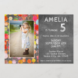 かわいい カラフルなしみ  ブラックボード 子供 写真 誕生日 招待状