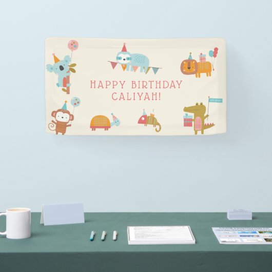 かわいい & カラフルなパーティー動物たち 子供の誕生日パーティー 横断幕 (トレードショー)