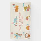 かわいい & カラフルなパーティー動物たち 子供の誕生日パーティー 横断幕 (縦)