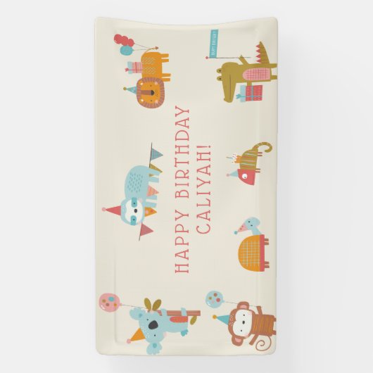 かわいい & カラフルなパーティー動物たち 子供の誕生日パーティー 横断幕 (縦)