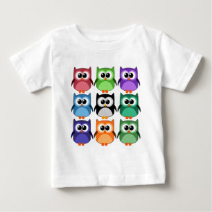 かわいい! -カラフルなフクロウの虹 ベビーTシャツ