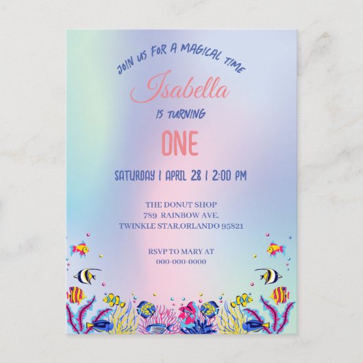 かわいい カラフルな人魚 レインボー 誕生日パーティー 子どもたち ポストカード (正面)