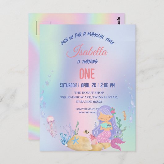 かわいい カラフルな人魚 レインボー 誕生日パーティー 子供たち ポストカード (正面/裏面)