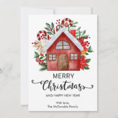 かわいい カラフルな家 メリークリスマス フラット シーズンカード (正面)