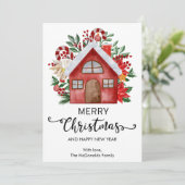 かわいい カラフルな家 メリークリスマス フラット シーズンカード (スタンド正面)