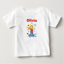 かわいい カラフルな手描きの数字1歳の誕生日 ベビーTシャツ