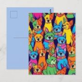 かわいい カラフルな犬 幸せな犬 ポストカード (正面/裏面)