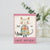 かわいい カラフルな猫のプレゼント 誕生日おめでとう ポストカード (スタンド正面)