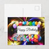 かわいい、カラフルな花火、風船、誕生日 ポストカード (正面/裏面)