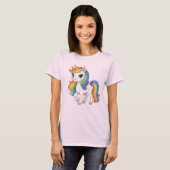 かわいい、カラフルな虹のユニコーン Tシャツ (正面フル)