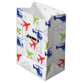 かわいい カラフルな飛行機 & 雲 エアヴィエーター オーダーメイド ミディアムペーパーバッグ (正面アングル)