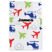 かわいい カラフルな飛行機 & 雲 エアヴィエーター オーダーメイド ミディアムペーパーバッグ (正面)