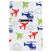 かわいい カラフルな飛行機 & 雲 エアヴィエーター オーダーメイド ミディアムペーパーバッグ (裏面)