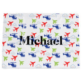 かわいい カラフルな飛行機 & 雲 エアヴィエーター オーダーメイド ラージペーパーバッグ (正面)