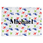 かわいい カラフルな飛行機 & 雲 エアヴィエーター オーダーメイド ラージペーパーバッグ (裏面)