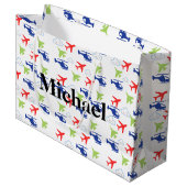かわいい カラフルな飛行機 & 雲 エアヴィエーター オーダーメイド ラージペーパーバッグ (正面アングル)