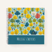 かわいい カラフルな 青と黄色の模様の子供向けスケッチ ノートブック (正面)