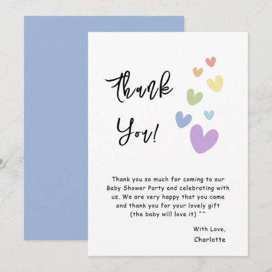 かわいい&カラフルハートベビーシャワー サンキューカード (正面/裏面)