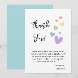 かわいい&カラフルハートベビーシャワー サンキューカード