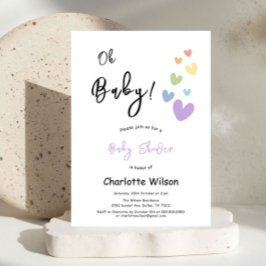 かわいい&カラフルハートベビーシャワー 招待状