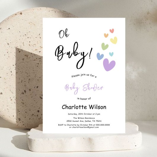 かわいい&カラフルハートベビーシャワー 招待状