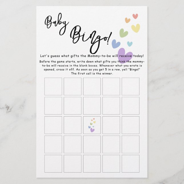 かわいい&カラフルハートベビービンゴゲームフライヤー (正面)
