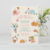 かわいい&カラフルパーティー動物子供の誕生日パーティー 招待状 (スタンド正面)