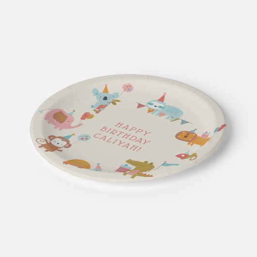 かわいい&カラフルパーティー動物子供の誕生日 ペーパープレート (アングル)