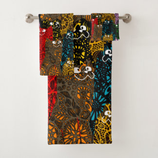 かわいい&カラフルフローラハッピーキャッツ バスタオルセット