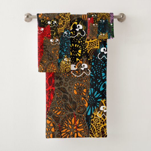 かわいい&カラフルフローラハッピーキャッツ バスタオルセット (インサイチュ)