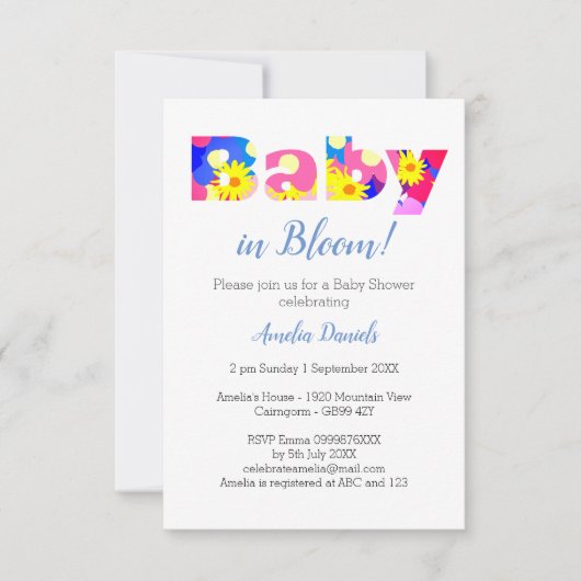かわいい&カラフルベビーイン開花シャワー招待状 案内状 (正面)
