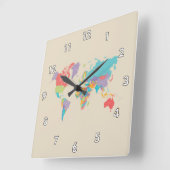 かわいい&カラフル世界地図 スクエア壁時計 (傾斜)