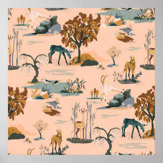 かわいい&カラフル動物&ユニコーン柄 ポスター