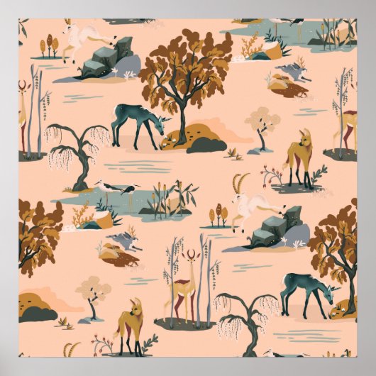 かわいい&カラフル動物&ユニコーン柄 ポスター (正面)