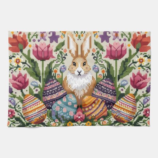 かわいい/カラフル春/イースターフェア島 キッチンタオル (横)