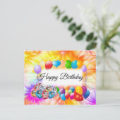 かわいい，カラフル花火，風船，誕生日 ポストカード (スタンド正面)