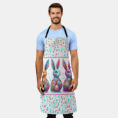 かわいい，カラフル3イースターバニー エプロン (着用した状態)