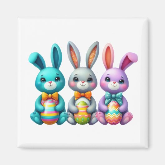 かわいい,カラフル3イースターバニー マグネット (正面)