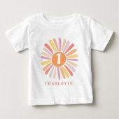 かわいい カラフル サンシャイン 1歳 誕生日 オーダーメイド ベビーTシャツ (正面)