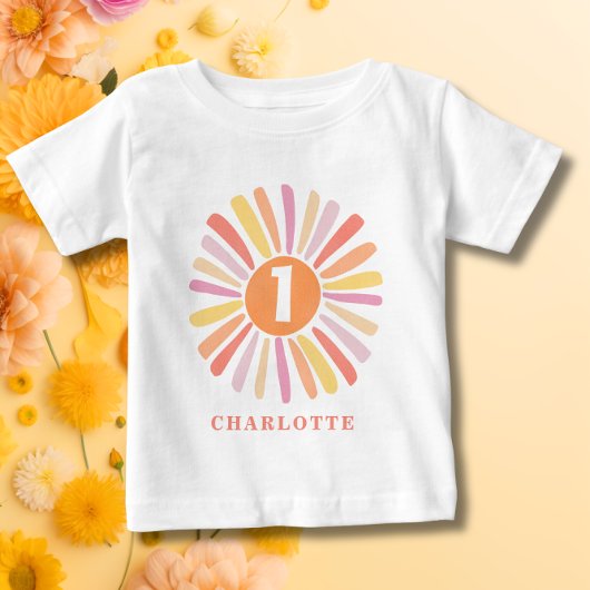 かわいい カラフル サンシャイン 1歳 誕生日 オーダーメイド ベビーTシャツ