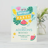 かわいい カラフル トロピカル サマー プール バースデー パーティー 招待状 (スタンド正面)