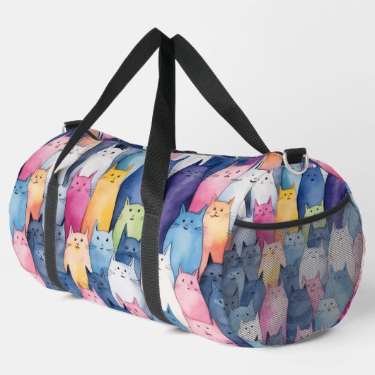 かわいい カラフル ネコ柄 ダッフルバッグ (右コーナー)